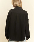 BLACK MINERAL WASH COLLARED BUTTON DOWN