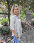 GREEN AND WHITE STRIPE BLOUSE