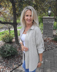 GREEN AND WHITE STRIPE BLOUSE