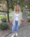 GREEN AND WHITE STRIPE BLOUSE