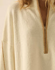 Textured Knit Half-Zip Mock-Neck Sweater: CREAM