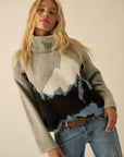 Mountains Fuzzy Jacquard-Knit Turtleneck Sweater: Heather Grey-Black