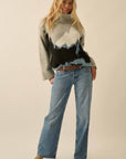 Mountains Fuzzy Jacquard-Knit Turtleneck Sweater: Heather Grey-Black