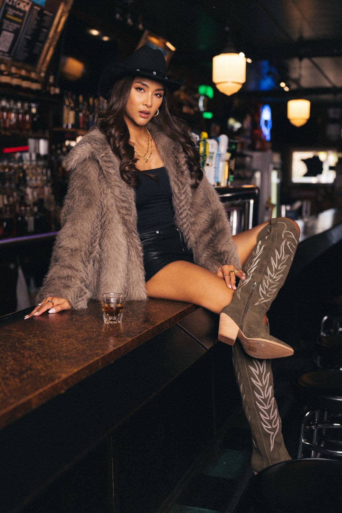Two Tone Faux Fur Jacket