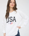 USA GRAPHIC RAGLAN LONG SLEEVE KNIT TOP : WHITE