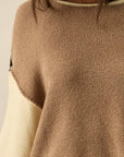 Textured Colorblock Knit Rolled-Edge Sweater: Taupe-Black