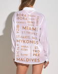 WHITE GRAPHIC BUTTON-DOWN SHIRT/COVERUP