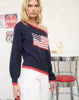 CONTRAST TRIM AMERICAN FLAG KNIT PULLOVER SWEATER : NAVY