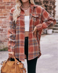 Women’s Caramel Plaid Oversized Flannel Button Down Shirt: Khaki / 100%Polyester / M