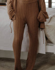 Textured Ribbed Knit Flare Sweater Pants: Taupe