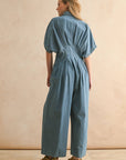 CHAMBRAY DENIM BUTTON DOWN JUMPSUIT: DENIM