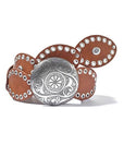 Embellished Round Buckle Belt: Brown / O/S