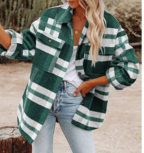 Women's Plaid Button Down Flannel Shirt Jacket – Cozy &amp; Stylish: Light gray / 100%Polyester / XL