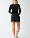 Slim Fit Scoop Neck Ribbed Long Slv Top: Black