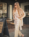 25046J Deer Print Faux Fur Coat: TAUPE / S-M-L (2-2-2)
