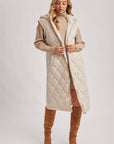 DIAMOND QUIT PUFFER LONG-LINE HOODED VEST: COCO
