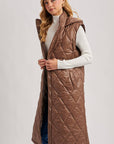DIAMOND QUIT PUFFER LONG-LINE HOODED VEST: COCO