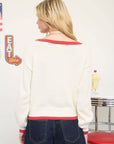 CONTRAST TRIM AMERICAN FLAG KNIT PULLOVER SWEATER : IVORY