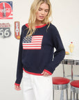CONTRAST TRIM AMERICAN FLAG KNIT PULLOVER SWEATER : IVORY
