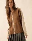 Colorblock Knit Stitched Loose-Fit Sweater