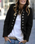 Military Button Front Jacket with Stand Collar: Gray / 95%cotton+5%Spandex / M