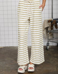 STRIPE DRAWSTRING WIDE LEG KNIT LOUNGE PANTS: OLIVE