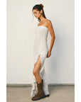 Seafoam Whisper Strapless Ruffled Maxi Dress: IVORY