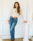 DUAL ACCENT CROSSOVER CUFF STRAIGHT LEG JEANS