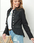 Fashion Pure Color Long Sleeve Jacket: Black