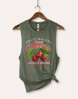 Sweet Cherries Fruit Graphic Women's Jersey Tank Top: BLACK / S
