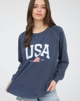 USA GRAPHIC RAGLAN LONG SLEEVE KNIT TOP : WHITE