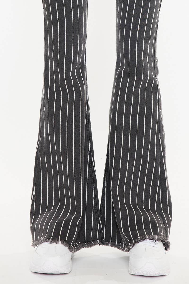GREY STRIPE PANTS W/FRAYED HEM
