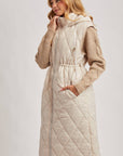 DIAMOND QUIT PUFFER LONG-LINE HOODED VEST: COCO
