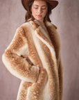 25046J Deer Print Faux Fur Coat: TAUPE / S-M-L (2-2-2)
