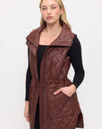 VA8021: Luxe Quilted Faux Leather Vest: Brown / M