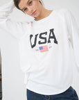 USA GRAPHIC RAGLAN LONG SLEEVE KNIT TOP : WHITE