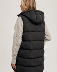 LONG BLACK HOODED PUFFER VEST