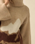 Mountains Fuzzy Jacquard-Knit Turtleneck Sweater: Heather Grey-Black