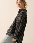 Striped Button-Back Collared Button-Up Shirt