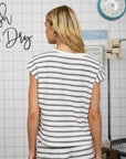 STRIPE ROUND NECK SHORT SLEEVE KNIT TOP: NAVY