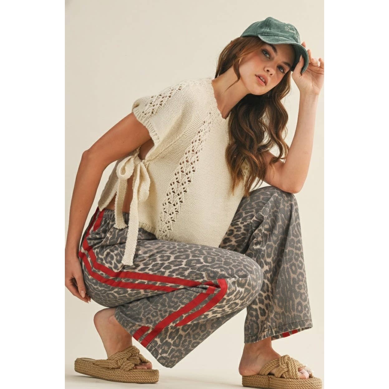 Luxe Leopard Relaxed Pants With Side Trim: LEOPARD/RED