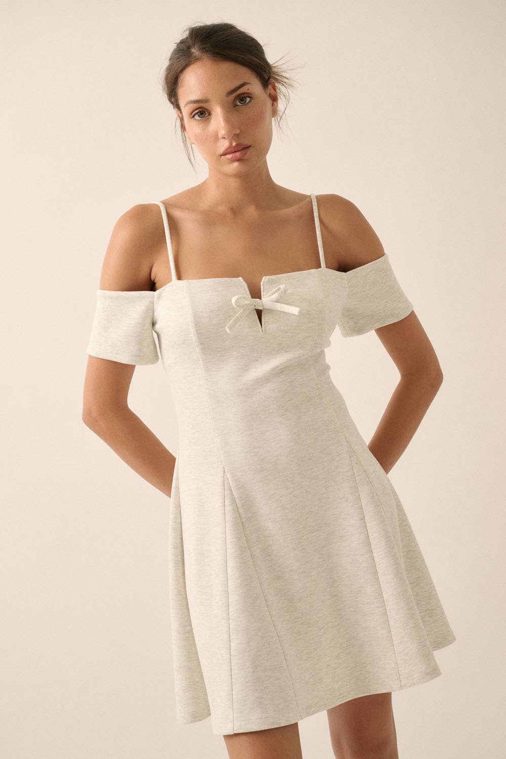 Scuba Knit Cold-Shoulder Fit-and-Flare Mini Dress: CREAM