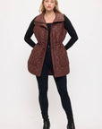 VA8021: Luxe Quilted Faux Leather Vest: Brown / L