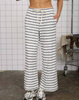 STRIPE DRAWSTRING WIDE LEG KNIT LOUNGE PANTS: NAVY