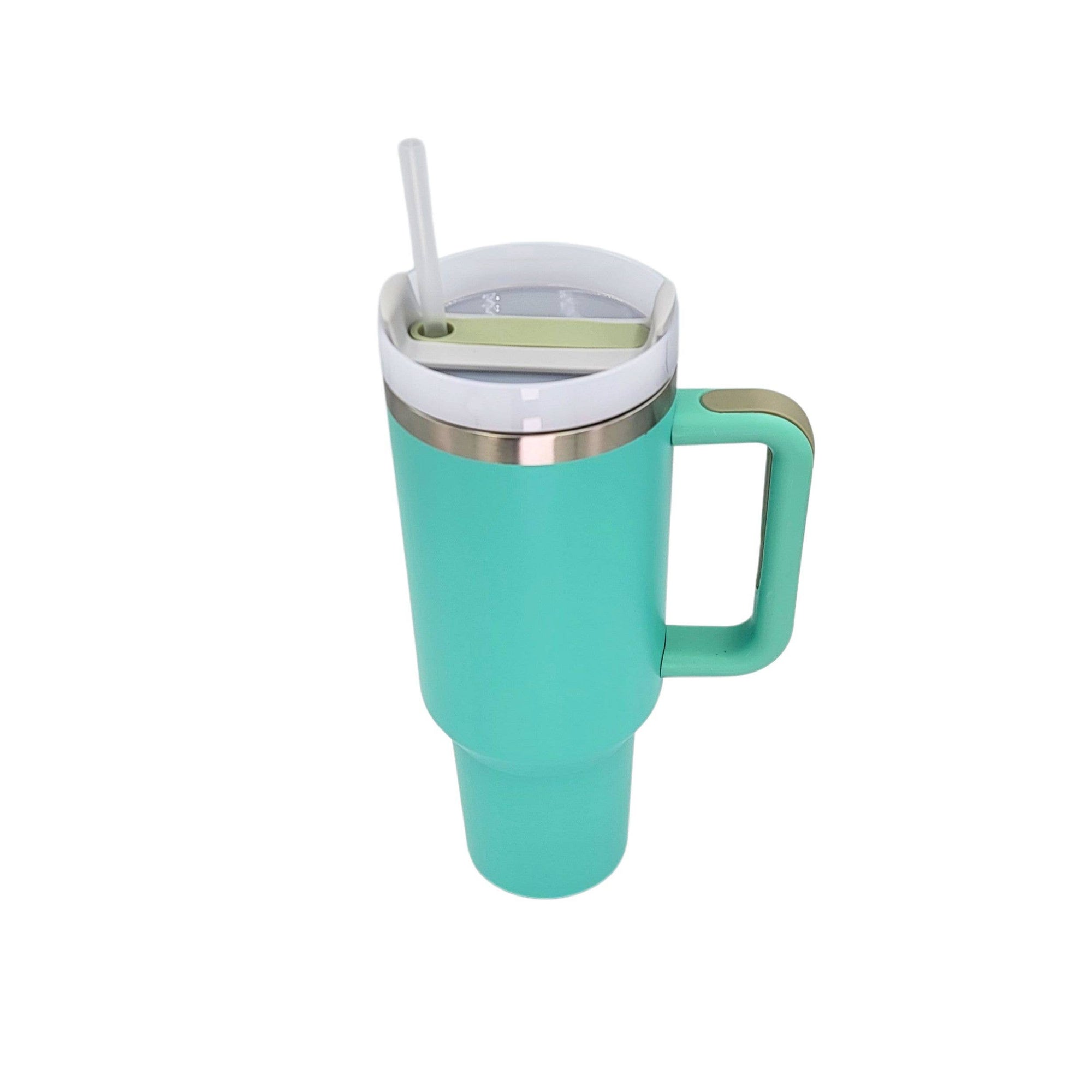 40 Oz. Custom Saying Handled Tumbler With Straw: Teal