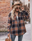 Women’s Caramel Plaid Oversized Flannel Button Down Shirt: Caramel / 100%Polyester / L