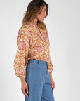 GOLD PRINT BUTTON BLOUSE