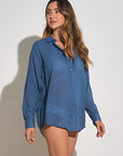 SKY BLUE BUTTON SOWN GRAPHIC COVERUP/SHIRT