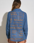 SKY BLUE BUTTON SOWN GRAPHIC COVERUP/SHIRT