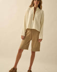 Textured Knit Half-Zip Mock-Neck Sweater: CREAM